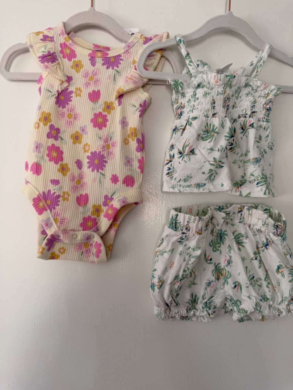 Baby Girl Summer Bundle 3–6M Floral Set + Ribbed Onesie